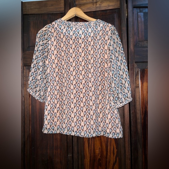 Joy Joy Cream and Blue bird Patterned Blouse - Picture 2 of 3